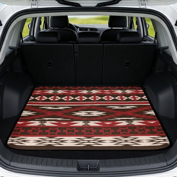 COEQINE Auto Trunk Liner for SUV, All Weather Heavy Duty Cargo Liner Floor Mat Fashion Rear Trunk Cover Fits Most Car Models, Universal Fit, Southwest Aztec Red