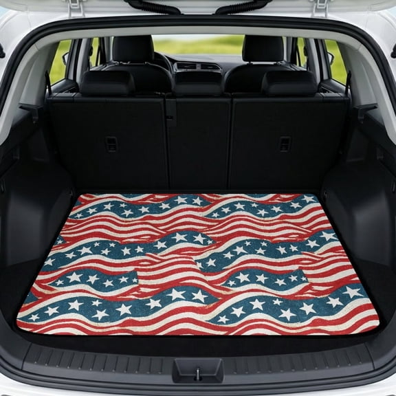 COEQINE Auto Trunk Liner for SUV, All Weather Heavy Duty Cargo Liner Floor Mat Fashion Rear Trunk Cover Fits Most Car Models, Universal Fit, Vintage American Flag
