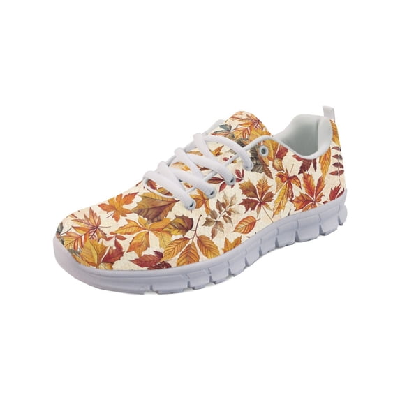 COEQINE Autumn Maple Leaf Women Sneakers Girls Running Athletic Footwear Fall Leaf Anti-Slip Mens Tennis Shoes for Indoor Outdoor Soft Training Shoes