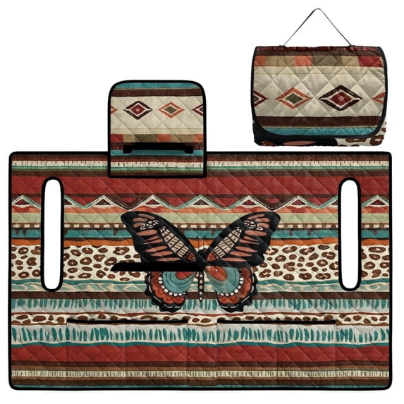 COEQINE Bag-Style Foldable Golf Cart Seat Cover, Compact Carry Design with Handle, Universal 51.2"x30.3" for Most 2-Seaters, Quilted Polyester, 4 Front Pockets, Butterfly Leopard Print Tribal