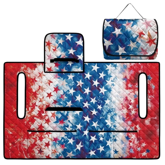 COEQINE Bag-Style Foldable Golf Cart Seat Cover, Compact Carry Design with Handle, Universal 51.2"x30.3" for Most 2-Seaters, Quilted Polyester, 4 Front Pockets, USA US American Flag Star