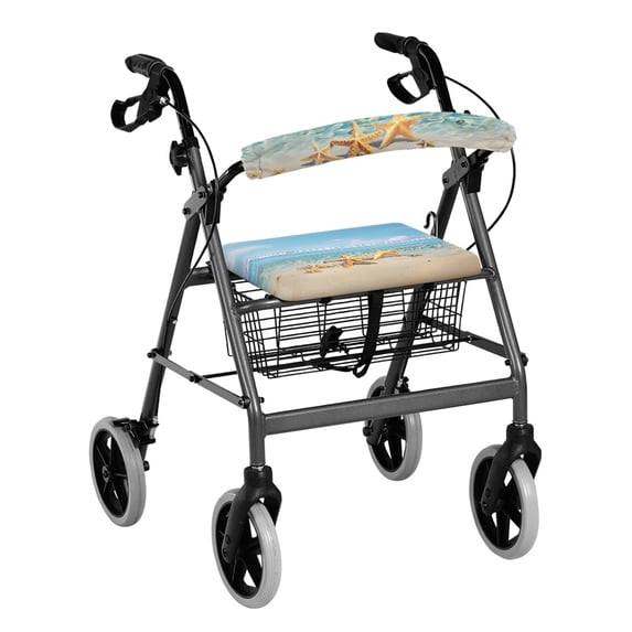 COEQINE Beach Starfish Medical Rollator Walker Seat & Back Covers 2 Pack Rollator Seat Padded Cover Protective Accessories for Walkers RollBar Covers Set for Women