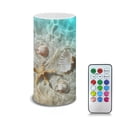 thumbnail image 1 of COEQINE Beach Starfish Seashell Flameless Candle Battery Powered with Remote Control 12 Colors 4/8 Hours Timer LED Night Lights Pillar Candle Tealights Beach Themed Home Decor, 1 of 7