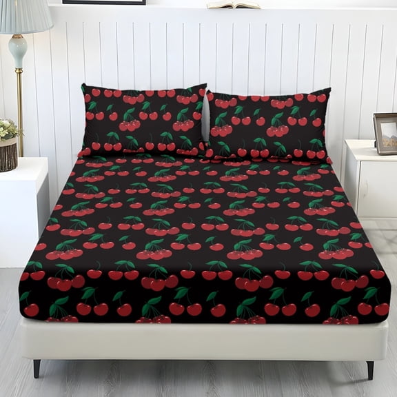COEQINE Bed Sheets Set 3 Piece Queen Size Bedding Sheet Set, Comfort Easy Care Long Lasting Bedsheet & Pillowcases for Queen Size Bed for Women, Cherry Black