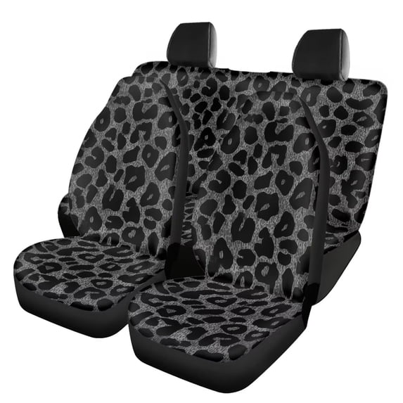 COEQINE Black Leopard Print Car Front Back Seat Covers Full Set 4 PCS, Universal Fit Most Cars SUV Vans Trucks, Auto Accessories Decor for Women Men
