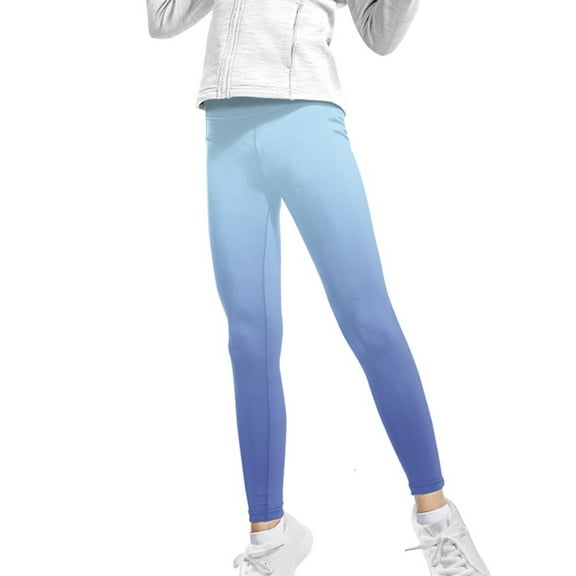 COEQINE Blue Gradient Girls Yoga Leggings High Waist Sport Pants Buttery Soft Stretch Running Leggings, for 10-11 Years Kids Girls