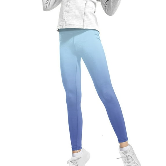 COEQINE Blue Gradient Girls Yoga Leggings High Waist Sport Pants Buttery Soft Stretch Running Leggings, for 4-5 Years Kids Girls