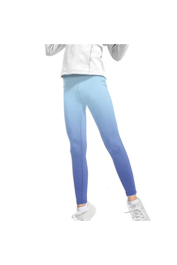 Blue Gradient Girls Yoga Leggings High Waist Sport Pants Buttery Soft Stretch Running Leggings, for 4-5 Years Kids Girls