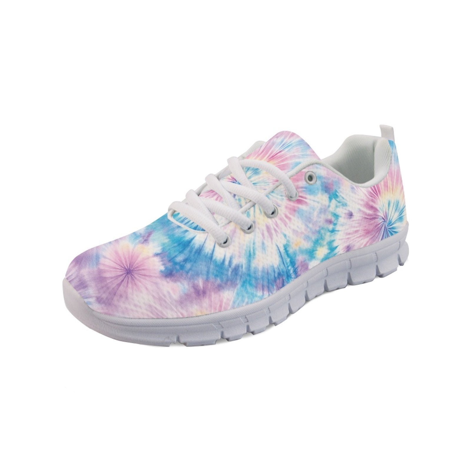 COEQINE Blue Purple Tie-dye Girls Sneakers White Sole Lace Up Women Running Shoes for Travel Outdoor Comfortable Training Athletic Sport Shoes