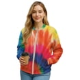 thumbnail image 1 of COEQINE Bomber Jacket Women 2025 Zip Up Stand Collar Bomber Outfits Winter Trendy Varsity Jackets Shackets with Pockets, Cropped Casual Winter Coat, Small, Colorful Rainbow Tie-dye, 1 of 7