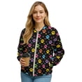 thumbnail image 1 of COEQINE Bomber Jacket for Women Zip Up Long Sleeve Bomber Outfits Casual Coat with Front Pocket, Cropped Varsity Jackets Shackets Y2k Outerwear Tops, 3X-Large, Colorful Paw Print, 1 of 7