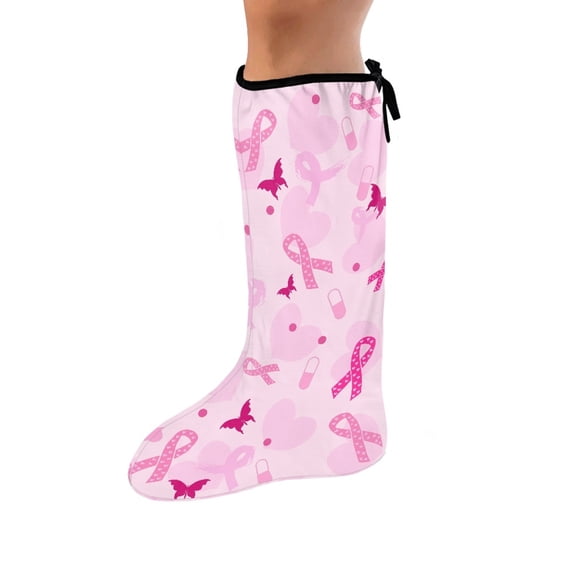 COEQINE Breast Cancer 2 Pieces Leg Cast Covers Pink Ribbon Broken Leg Shower Cast Cover-M Washable Cast and Bandage Protector Easy to Put on Cast Scratcher Sleeve for Women Gifts