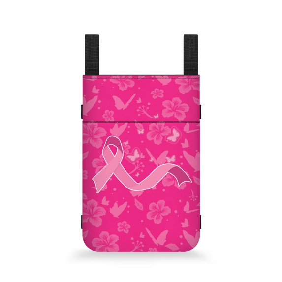 COEQINE Breast Cancer Crutch Pouch Pink Ribbons Underarm Crutches Attachment Hanging Pouch Stylish Crutch Organizer Bag Water-Resistant Pink Crutch Bag for Senior Women