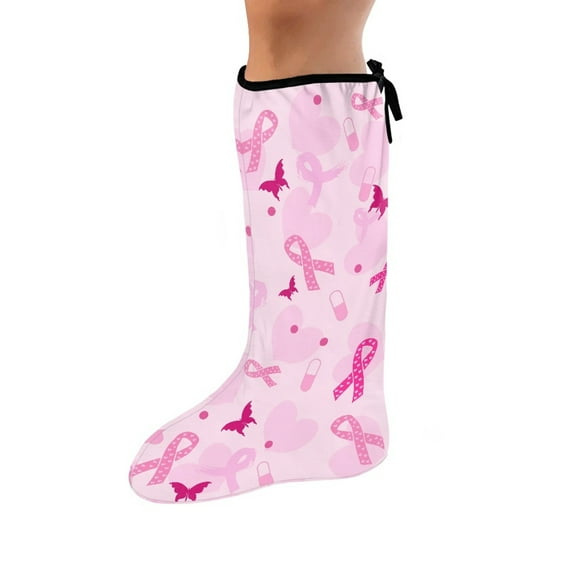 COEQINE Breast Cancer Leg Cast Covers Pink Ribbon Broken Leg Shower Cast Cover-S Washable Cast and Bandage Protector Easy to Put on Cast Scratcher Sleeve for Women Gifts