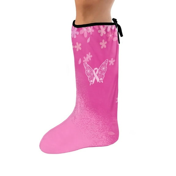 COEQINE Breast Cancer Leg Cast Covers Pink Ribbon Below The Knee Leg Cast Sleeve Size S Broken Leg Shower Cast Cover Adjustable Leg Cast Sock Cover for Women Gifts for Women Friends