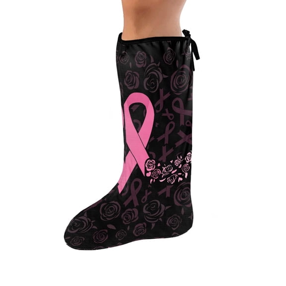 COEQINE Breast Cancer Leg Cast Covers Pink Ribbon Short Foot Cast Cover Below The Knee Leg Cast Sleeve Decoration Cover Machine Washable Cast Protector Cover for Women Girls Large