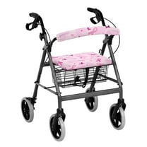 COEQINE Breast Cancer Medical Products Rollator Walker Seat & Back Cover Pink Ribbon 2 Piece Rollator Seat Padded Cover Walker Protection Decor Covers for Seniors Using Walking Aids