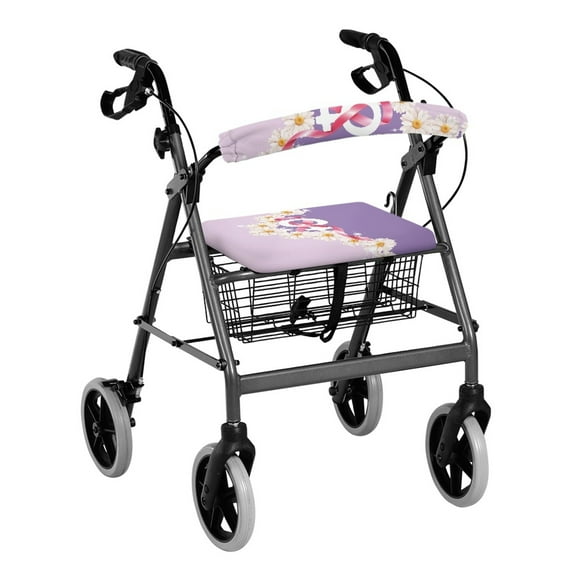 COEQINE Breast Cancer Medical Rollator Walker Seat & Back Covers Pink Ribbon Walker Protection Decor Covers Rollator Seat Cover with Back for Women Gifts for Women Friends