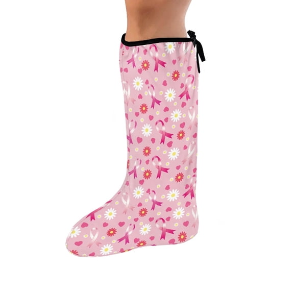COEQINE Breast Cancer Pink Ribbon Leg Cast Cover Small Fashionable Leg Cast Cover Sock Broken Leg Shower Cast Cover Adjustable Elastic Cast Socks Cover Cast for Women Men Seniors