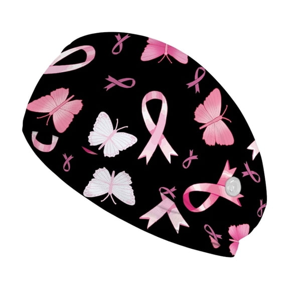 COEQINE Breast Cancer Ribbon Nurse Button Headband Butterfly Stretchy Headband for Running Cycling Football Basketball Yoga Workout Women's Fashion Non Slip Headband Sweat Headband for Men