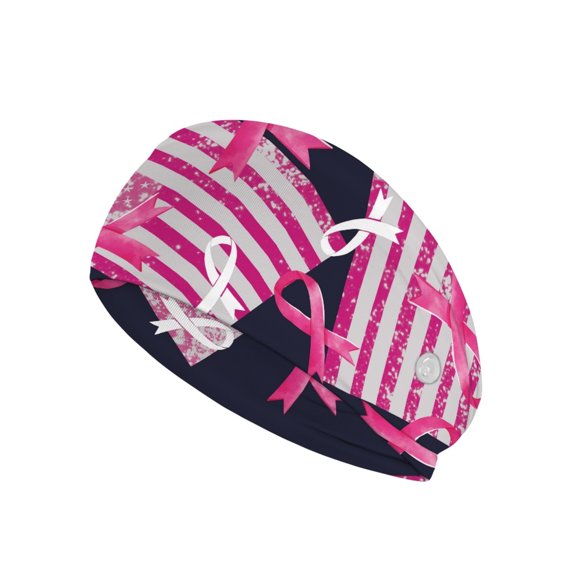 COEQINE Breast Cancer Ribbon Nurse Button Headband Wide Headbands Women Knotted Turban Headband Elastic Non Slip Sport Headbands for Men Elastic Nurse Button Headbands for Hospital