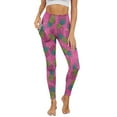 thumbnail image 1 of COEQINE Breathable Yoga Leggings for Women with Pockets Tummy Control High Waisted Buttery Soft Full-Length Pants Pineapple Dark Pink Elastic Compression Hip Lift Tights, XL, 1 of 7