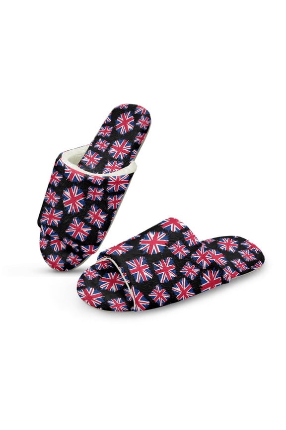 British Flag Print Open Toe Slippers for Women, Comfortable Union Jack Print Fuzzy Sandals Warm Slides Soft Indoor House Shoes for Men, Slippers Open Toe Cute Womens Footwear, 42-43