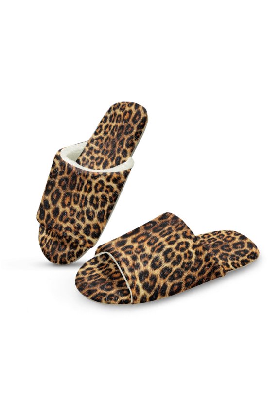 Brown Leopard Print Womens Open Toe Slippers Trendy Slip On House Slides Soft Fuzzy Slippers Portable Indoor Shoes Slip On Home Sandals Footwear for Guest Ladies Mom, 40-41