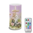 thumbnail image 1 of COEQINE Bunny Flower He is Risen Cross Violet Flameless Candle Battery Powered with Remote Control 12 Colors 4/8 Hours Timer LED Night Lights Pillar Candle Tealights Easter Home Indoor Decor, 1 of 7