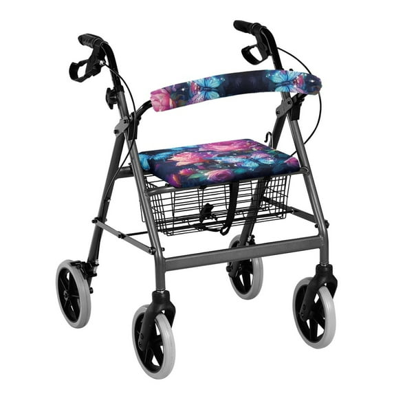 COEQINE Butterfly Flower Rollator Seat Back Cover Walker Seat Covers for Seniors Rollator Seat Padded Cover with Elastic Bottom Protective Covers for Walker for People Using