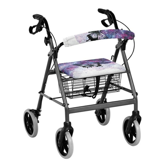 COEQINE Butterfly Galaxy Rollator Walker Seat and Backrest Covers Set 2 Pcs Walker Seat Cover for Men Designer Fashion Accessories for Outdoor Park and Street Scenes