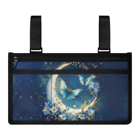 COEQINE Butterfly Moon Flower Wheelchair Side Bag Organizer Pouch for Walkers Fits Most Wheelchairs Lightweight Carry Bags for Side of Wheelchair Gifts for Friend and Family