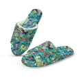 thumbnail image 1 of COEQINE Butterfly Teal Slippers for Women Fall Winter Fluffy Slippers Comfortable Open Toe House Shoes Lightweight Warm Indoor Home Slides for Travel Hotel Bedroom, 46-47, 1 of 7