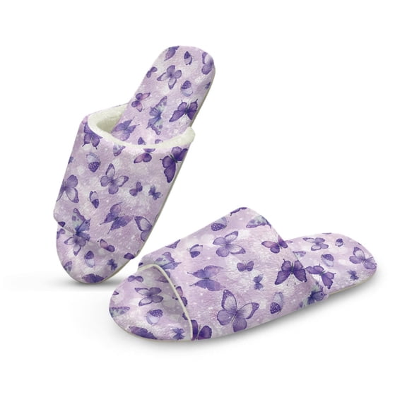 COEQINE Butterfly Violet Womens Fluffy Slippers Soft Warm Slippers Indoor House Slides Open Toe Bedroom Sandals Trendy Slip On House Shoes for Home Bedroom Living Room, 38-39