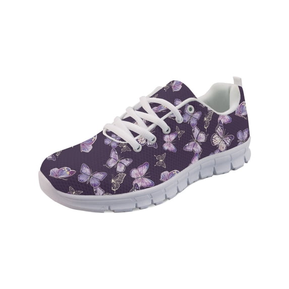 COEQINE Butterfly Women Sneakers Running Walking Shoes White Sole Fashion Girls Tennis Shoes Travel Casual Mesh Breathable Trainers Butterfly Footwear, Dark Purple