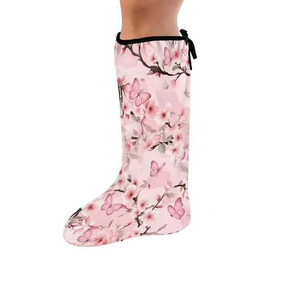 COEQINE Butterly Leg Cast Cover Peach Blossom Below The Knee Leg Cast Sleeve-M Stretch Fabric Leg Cast Protector Easy to Put on Cast Decoration Gifts for Women Girls