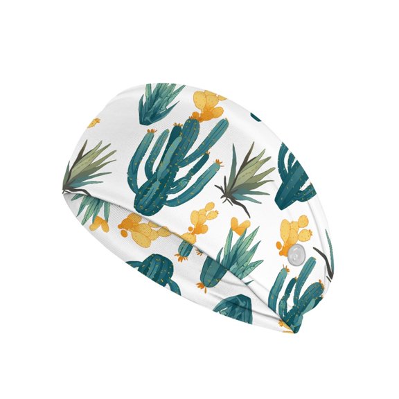 COEQINE Cactus Nurse Button Headband Women's Workout Headbands Non Slip Sport Sweatbands Yoga Hairbands Medical Headbands for Men Headbands with Button for Mask