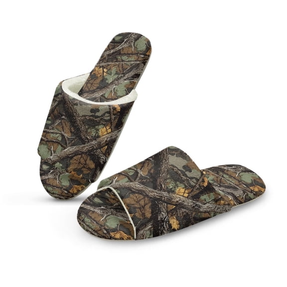 COEQINE Camo Hunting Forest Branch House Slippers for Women, Comfy Fuzzy Sandals Fluffy Home Shoes Washable Indoor House Slides Soft Slippers Open Toe Cute Footwear for Ladies, 36-37