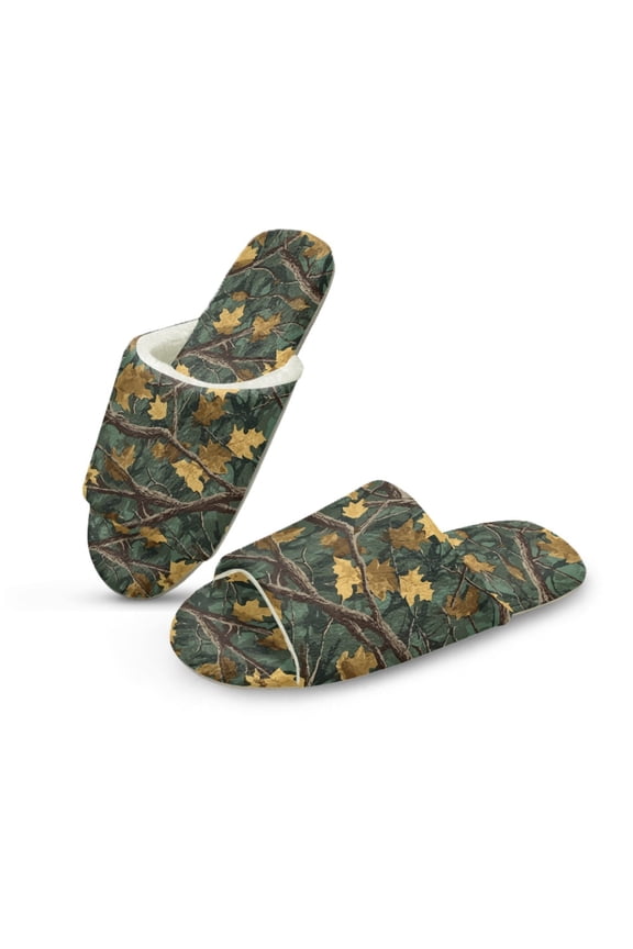 Camo Hunting Forest Green Slip On Slippers Womens Fluffy Slippers Soft Indoor Sandals Cute House Slides Comfortable Open Toe Slip On House Shoes Footwear for Bedroom Travel, 40-41