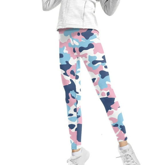 COEQINE Camo Pink Blue Girls' Sport Legging, Buttery Soft Yoga Legging High Waist Pants for Jogging Gym, for 6-7 Years Kids Girls