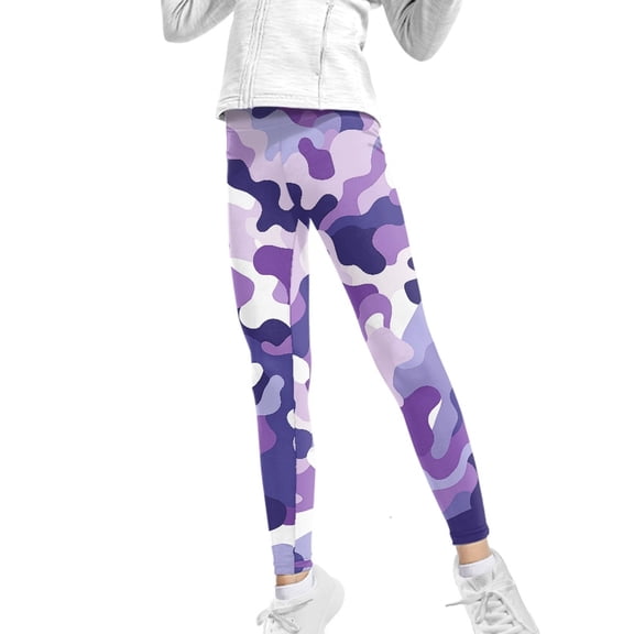 COEQINE Camo Violet Girls' Yoga Legging High Waist Sport Pants Buttery Soft Stretch Running Leggings, for 6-7 Years Kids Girls