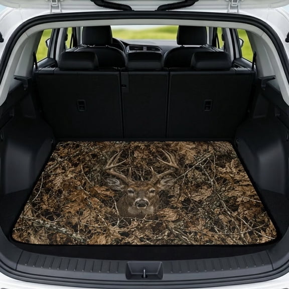 COEQINE Car Cargo Mat for Dogs, All Season Trunk Protector Mat Stylish Rear Seat Cover Protector Vehicle Interior Accessories Universal Size, Retro Deer Camo Hunting