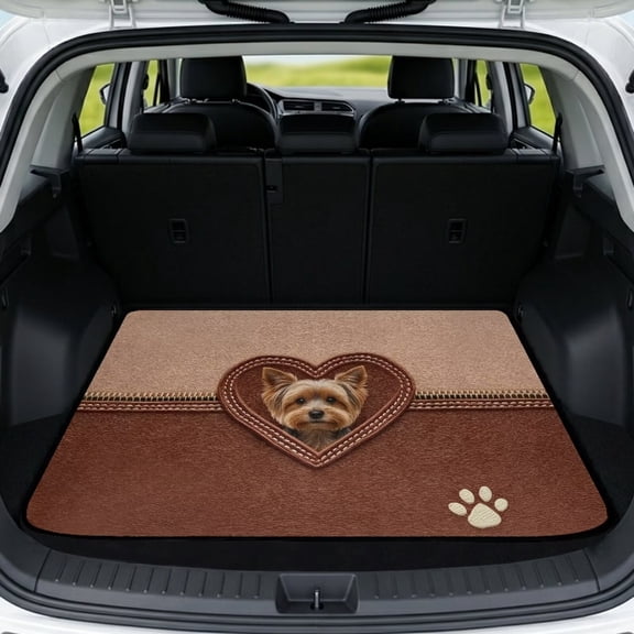 COEQINE Car Cargo Mat for Dogs, All Season Trunk Protector Mat Stylish Rear Seat Cover Protector Vehicle Interior Accessories Universal Size, Yorkshire Terrier Heart Paw