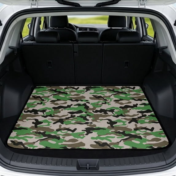 COEQINE Car Cargo Mat Heavy Duty Rear Trunk Liner Machine Washable Dog Cargo Protector Universal Size Protective Mat for SUV, Sedan, Truck, Camo Camouflage Green Black