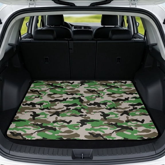 COEQINE Car Cargo Mat Heavy Duty Rear Trunk Liner Machine Washable Dog Cargo Protector Universal Size Protective Mat for SUV, Sedan, Truck, Camo Camouflage Green Black