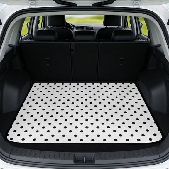 COEQINE Car Cargo Mat Heavy Duty Rear Trunk Liner Machine Washable Dog Cargo Protector Universal Size Protective Mat for SUV, Sedan, Truck, Polka Dots White