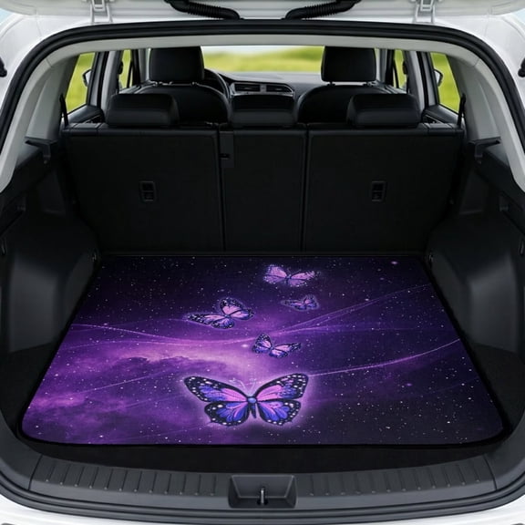 COEQINE Car Cargo Mat Heavy Duty Rear Trunk Liner Machine Washable Dog Cargo Protector Universal Size Protective Mat for SUV, Sedan, Truck, Purple Galaxy Butterfly