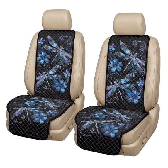 COEQINE Car Front Seat Cover 2 Pack Quilted Soft Breathable Captain Chair Seat Cover Non-Slip Pet Car Seat Protector Fits for Sedans SUVs Trucks, Blue Dragonfly Flower