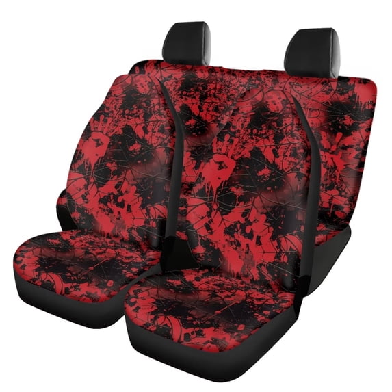 COEQINE Car Seat Covers Full Set for Women Men, Front Seat Protector Cover & Rear Backrest & Bottom Cover Full Set Halloween Decor, Bloody Print Cobweb