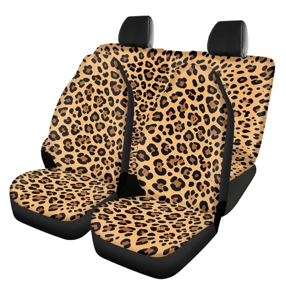 COEQINE Car Seat Covers Universal Fit Car Front Seat Protector & Back Bench Cover Full Set Pack of 4, Easy to Install Machine Washable, Light Tan Leopard Print